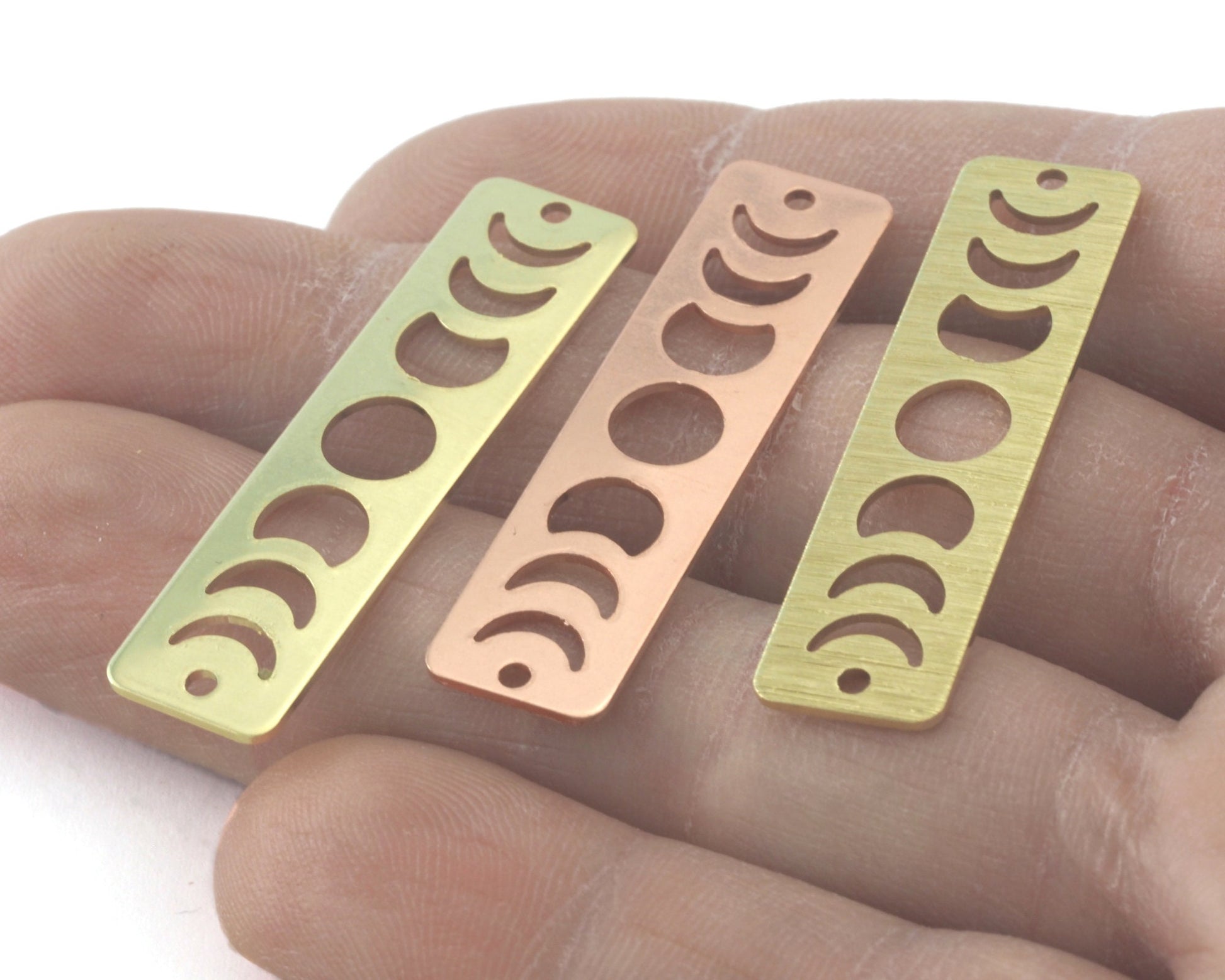 Rectangle Half Moon (states of the moon holes ) Copper - raw brass 10x40mm 2 holes charms findings R355