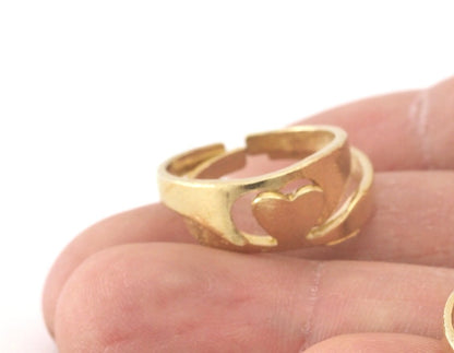 Heart Adjustable Ring sets Raw brass (7-9US inner size) Oz4273