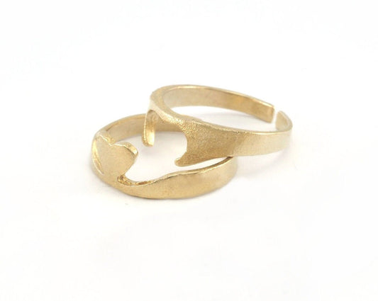 Heart Adjustable Ring sets Raw brass (7-9US inner size) Oz4273