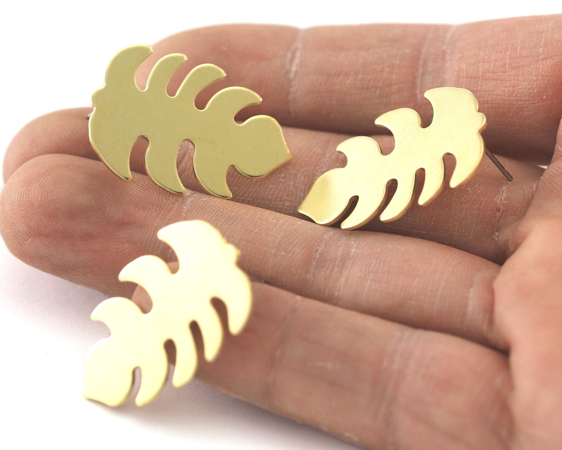 Leaf Earring Stud Post Raw Brass 30mm Earring Blanks 4276-1