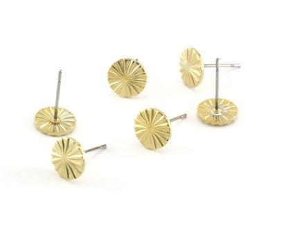 Round Starburst Earring Stud Post Raw Brass 8mm Earring Blanks 4201