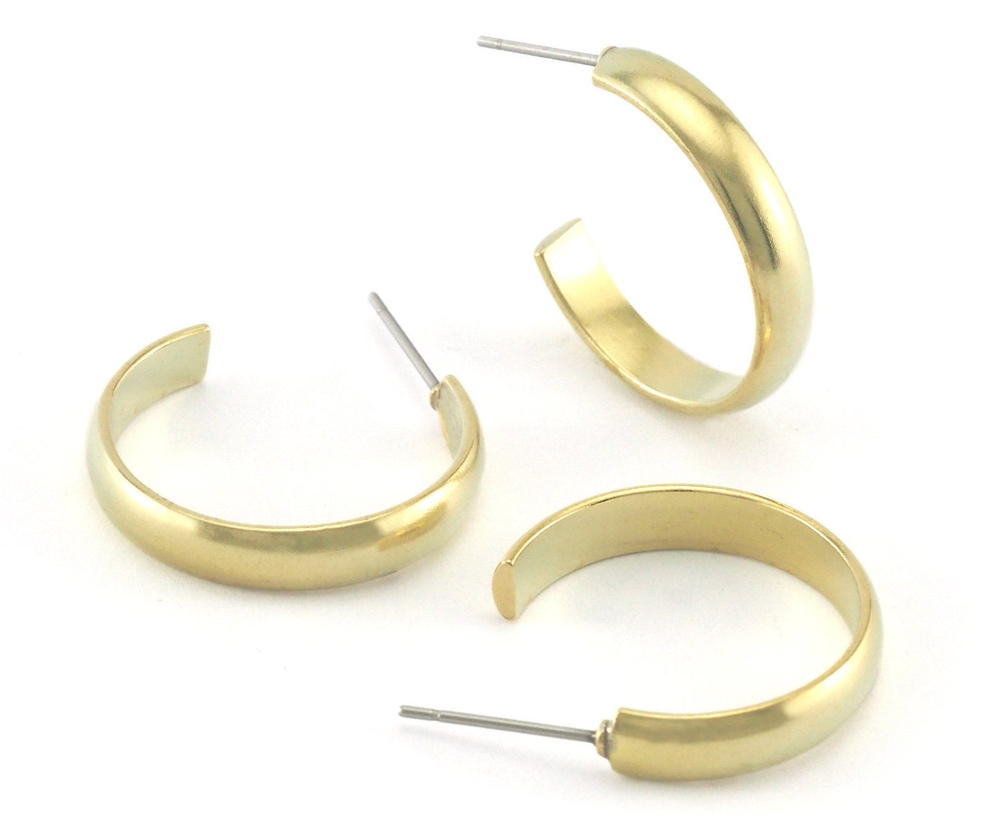 Hoop round Earrings stud base raw brass round earring posts, 23mm 4207
