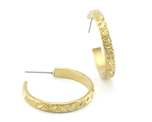 Hoop flat branch branches earrings stud base raw brass round earring posts, 35mm OZ4226
