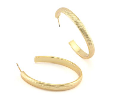 Hoop ribbed round Earrings stud base Shiny Gold tone lacquer plated brass round earring posts, 35mm OZ4221