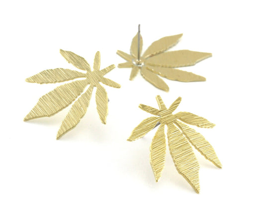 Leaf Earring Stud Post Raw Brushed Brass 28mm Earring Blanks 4228-3