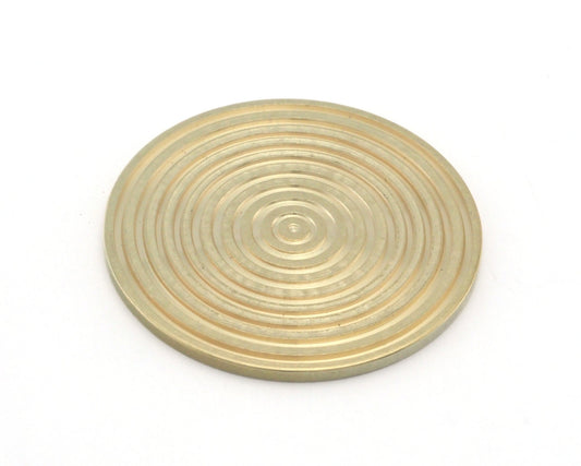 Circle round stripe carved 35mm Raw brass pendant earring necklace R363