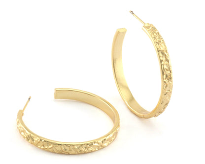 Hoop flat branch branches earrings stud base Shiny Gold tone brass round earring posts, 35mm OZ4226