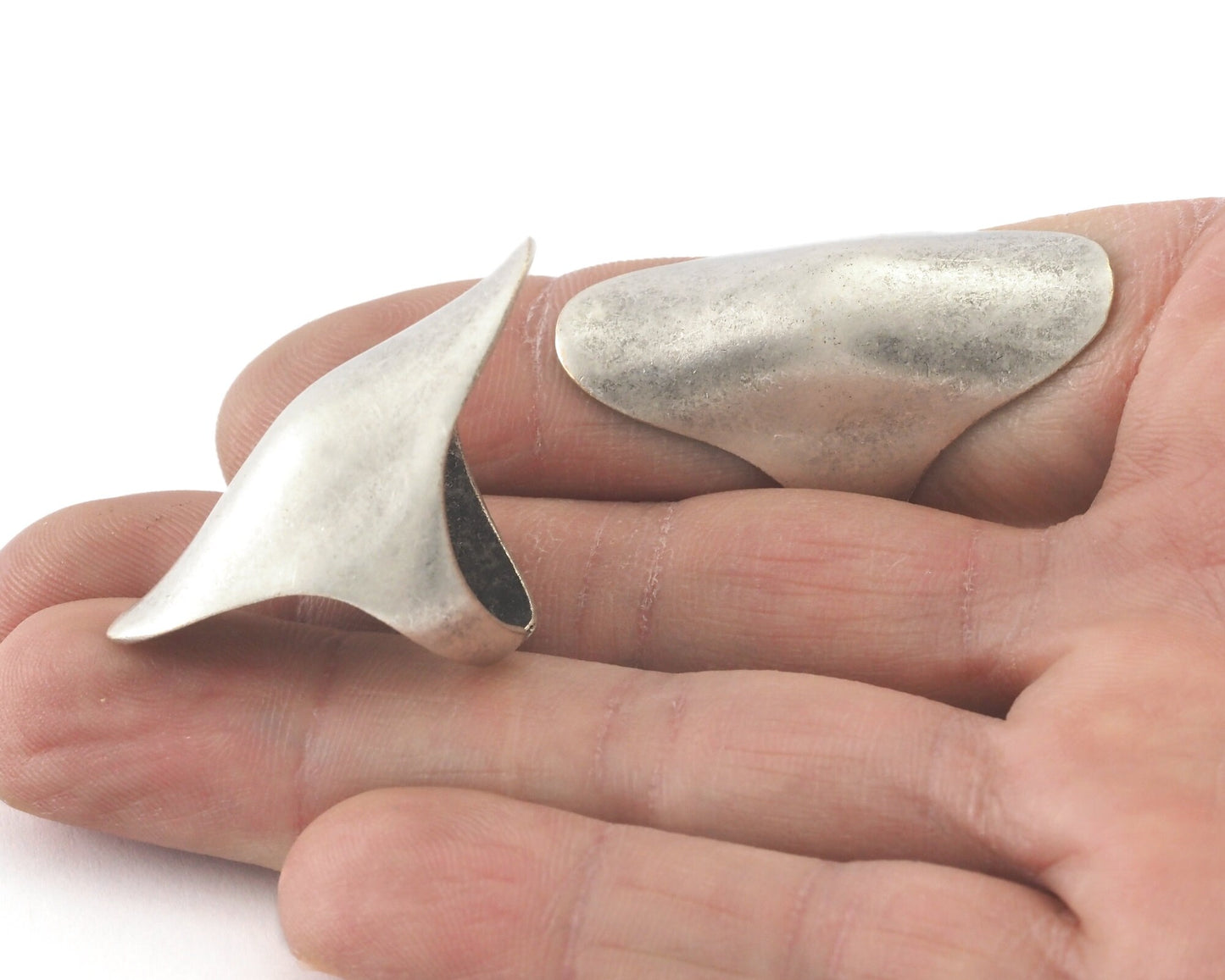 Long Domed Adjustable Ring Antique silver plated brass (16.5mm 6US inner size ) 4193