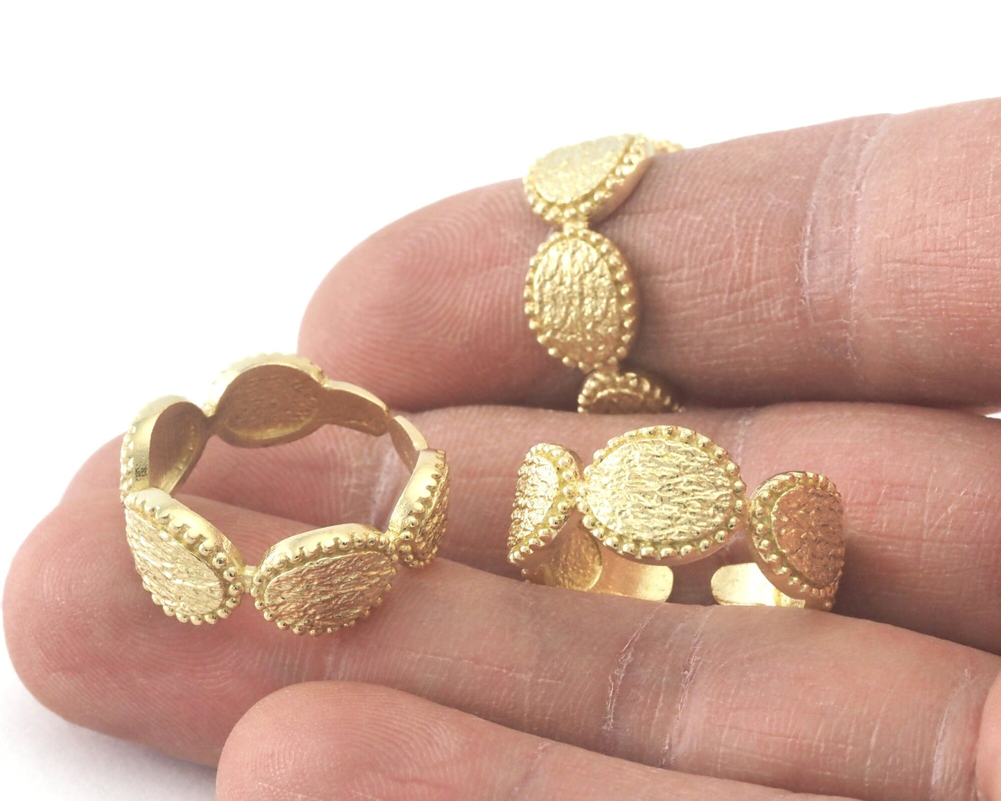 Oval Textured Ring Adjustable Raw Brass (16.5mm 6US-8US inner size 4.5US optional) 4232