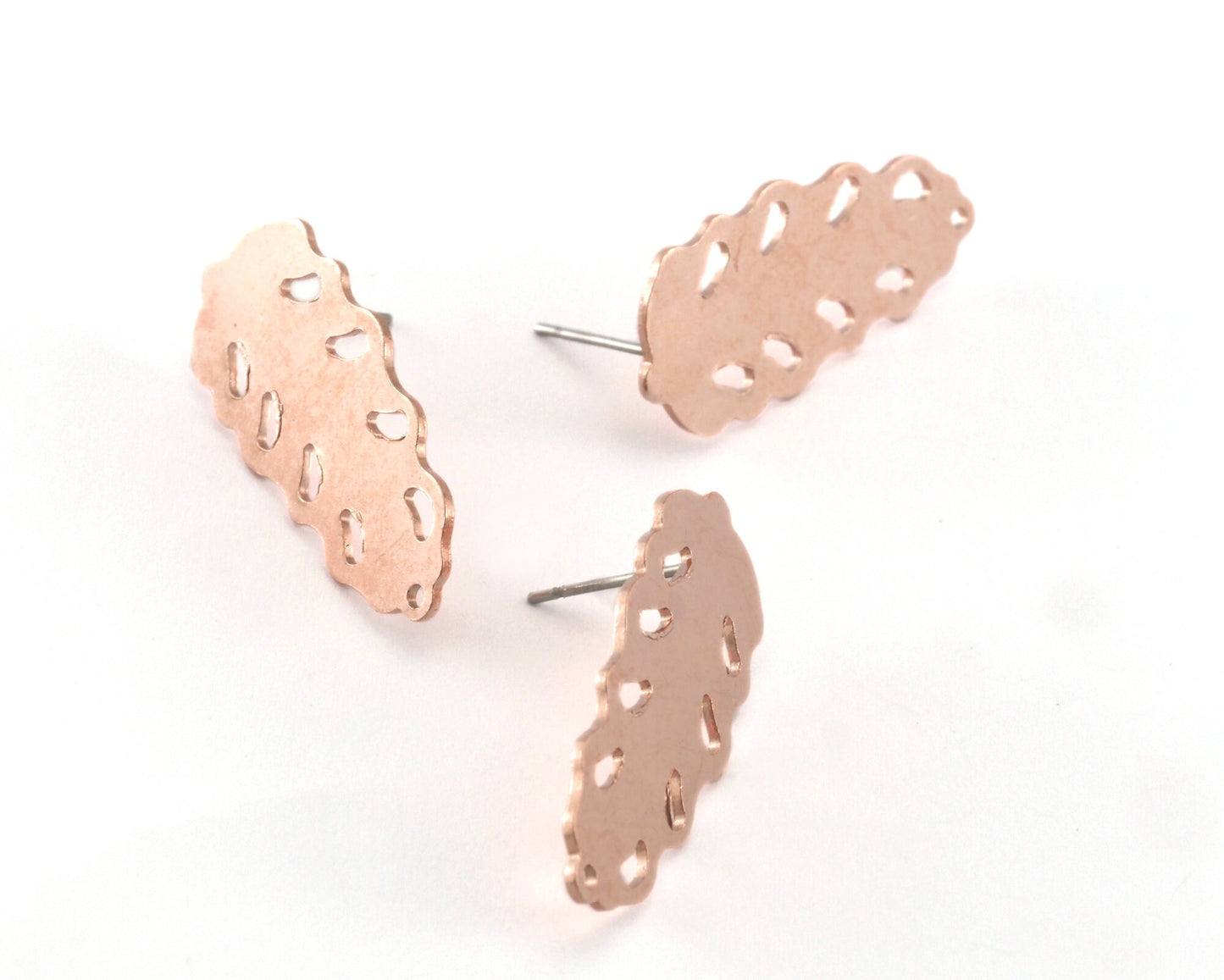 Leaf Earring Stud Posts raw Copper 30mm 4234