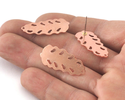 Leaf Earring Stud Posts raw Copper 30mm 4234