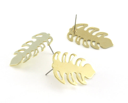 Leaf Earring Stud Post Raw Brass 30mm Earring Blanks 4234-2
