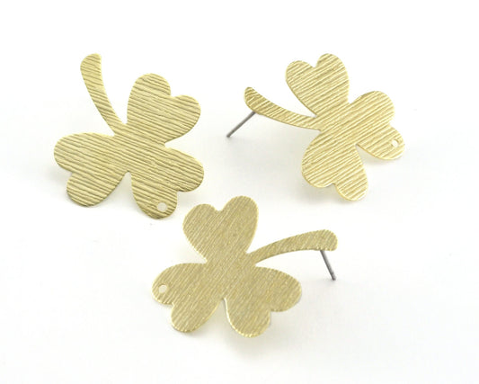 Leaf Earring Stud Post Brushed Raw Brass 30mm Earring Blanks 4234-2