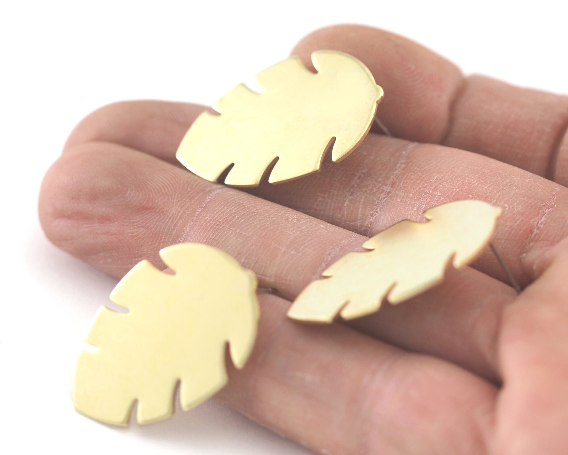 Leaf Earring Stud Post Raw Brass 30mm Earring Blanks 4235-2