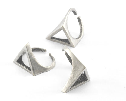 Open Triangle Ring Adjustable Antique Silver Plated brass (16.5mm 6US inner size) 4237 17mm