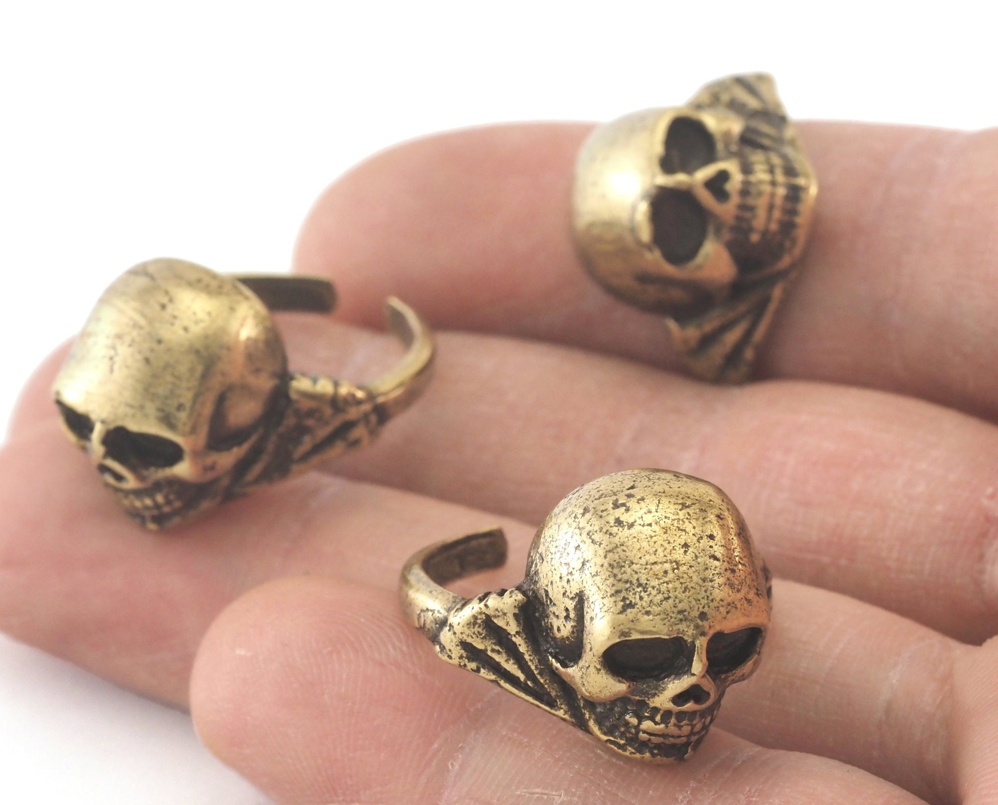 Skull Ring Adjustable Antique Bronze Plated brass (17mm 7US inner size) Oz749 ring30