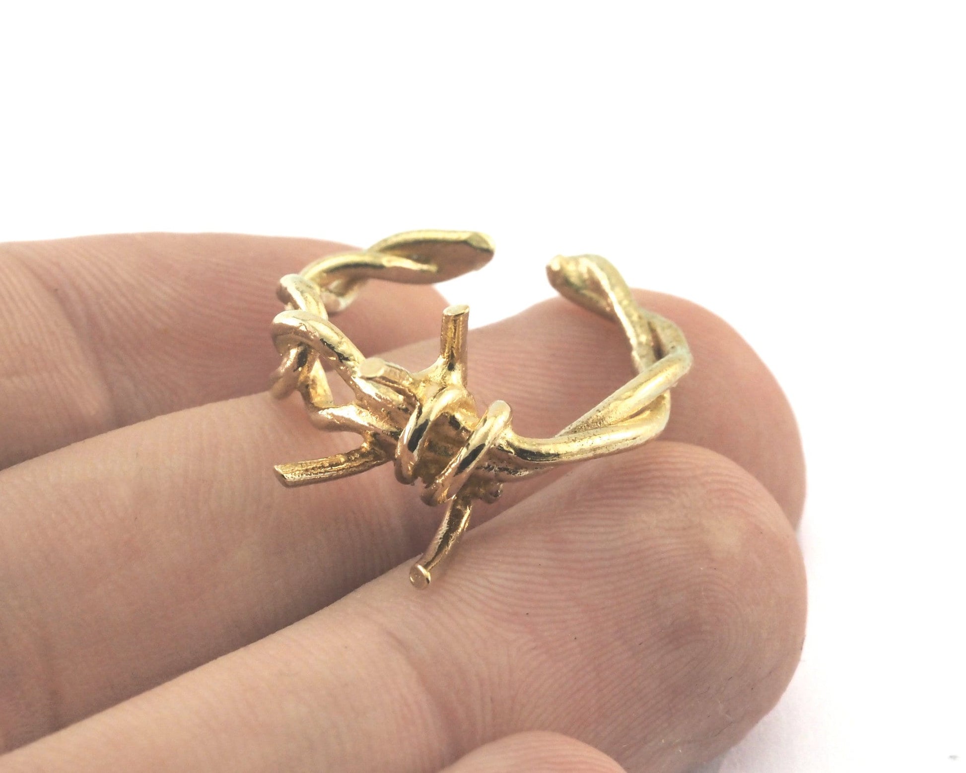 Barbed wire Adjustable Ring Raw Brass (7-9US inner size) OZ4242