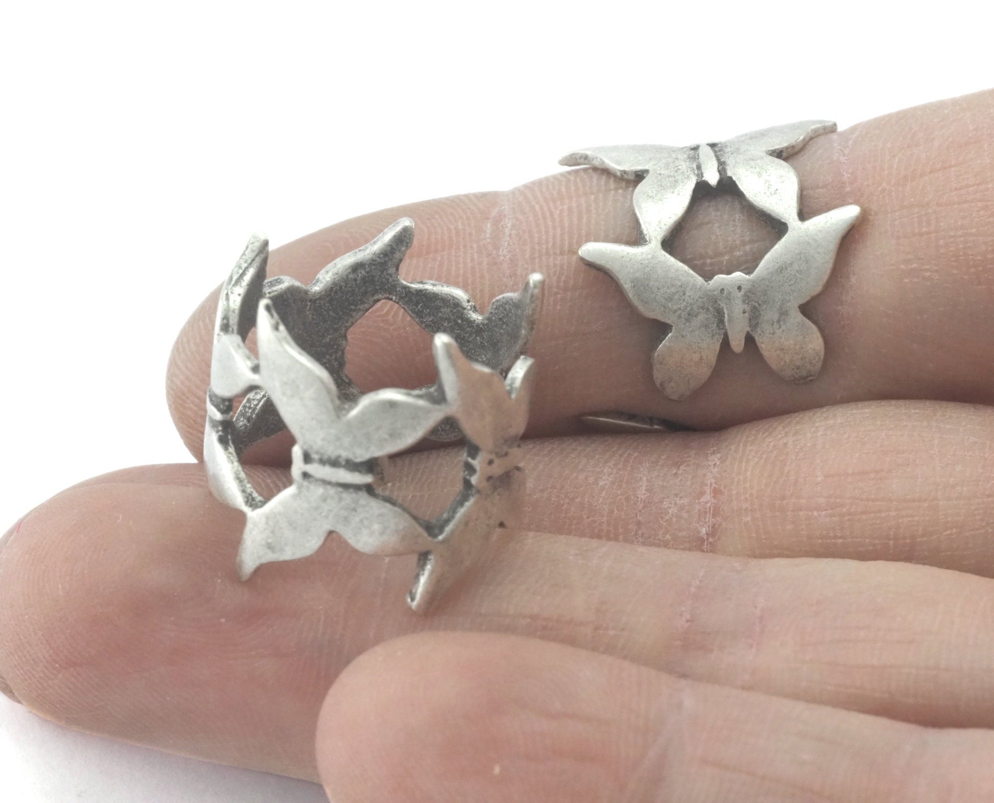 Butterfly ring Adjustable Antique silver plated brass (7US-9US inner size) 4279