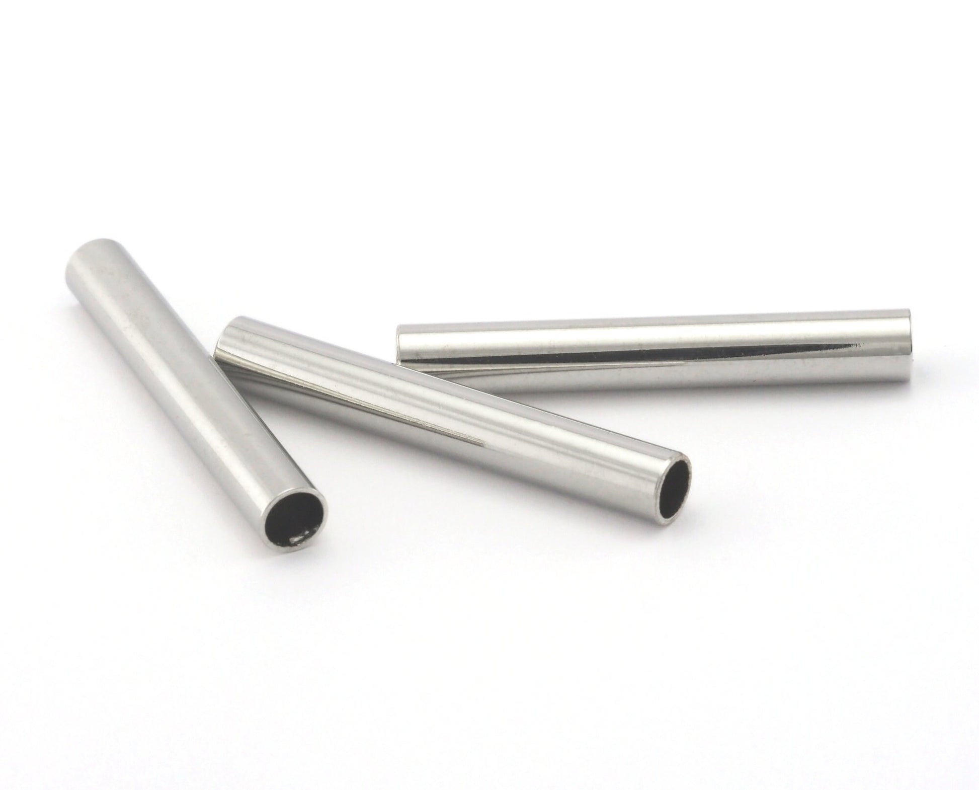 Silver tone (Nickel free plated) brass tubes 7x50mm (hole 6mm) OZ1846