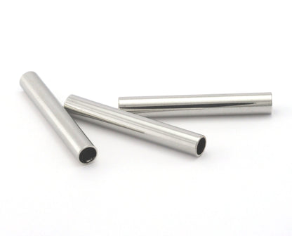 Silver tone (Nickel free plated) brass tubes 7x50mm (hole 6mm) OZ1846