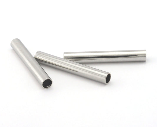 Silver tone (Nickel free plated) brass tubes 7x50mm (hole 6mm) OZ1846