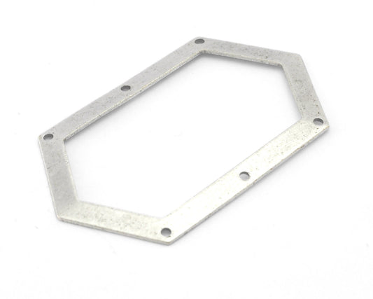 Elongated hexagon antique silver plated brass 54x32mm 0.8 Thickness stamping blank 6 hole tag pendant 3971-350