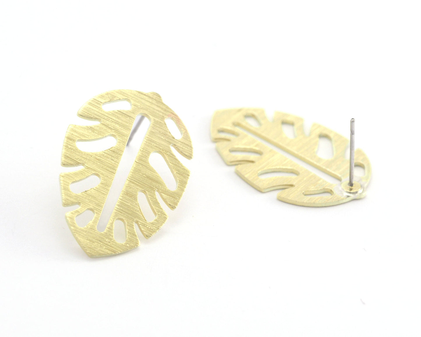 Leaf Earring Stud Post Brushed Raw Brass 30mm Earring Blanks 778