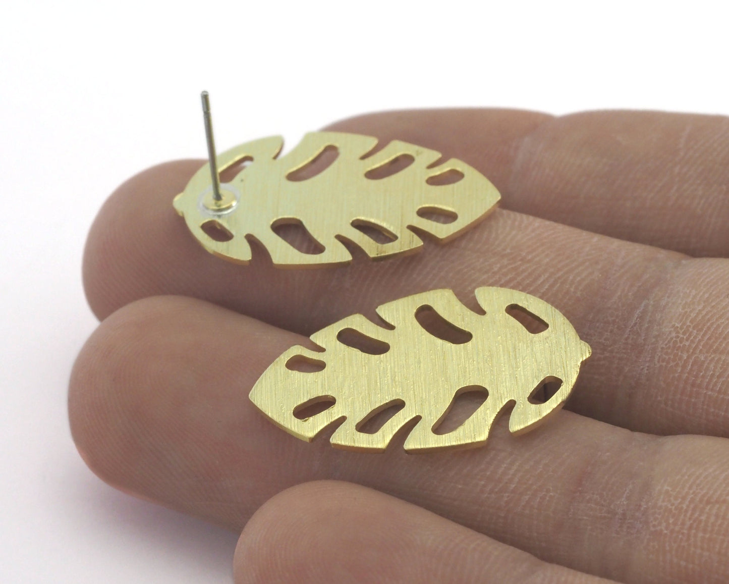 Leaf Earring Stud Post Brushed Raw Brass 30mm Earring Blanks 966