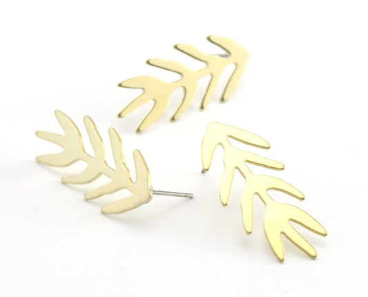 Leaf Earring Stud Post Raw Brass 30mm Earring Blanks 4247-1