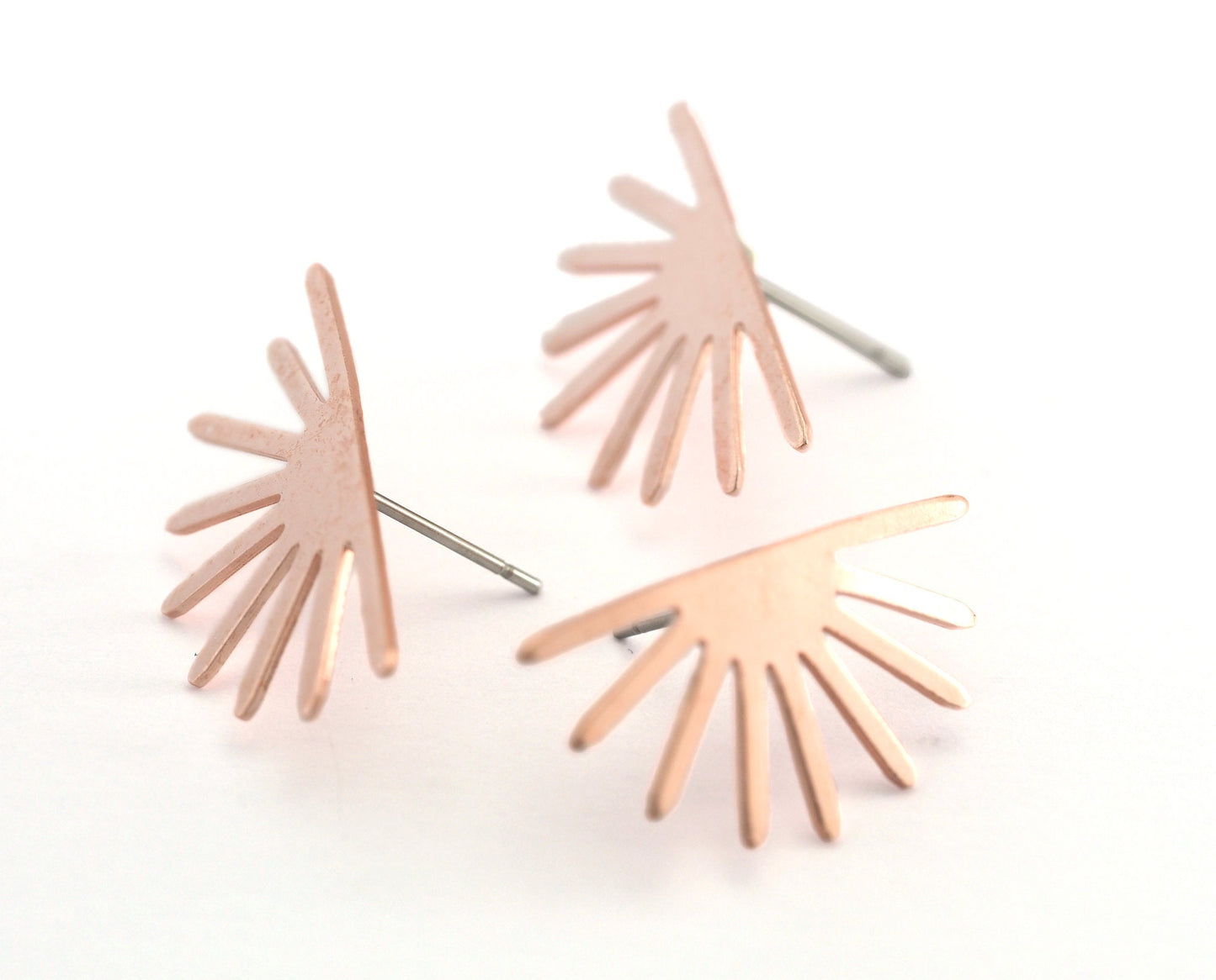 Sun Earring Stud Posts, Raw Copper, 25x27mm 4038