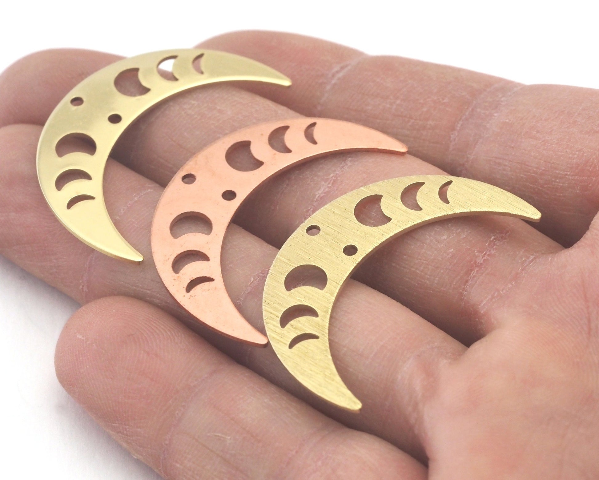 Crescent Star Moon Phase Charms Raw Brass - Brushed - Copper 35.5mm 0.8 mm 2 holes Findings 4261