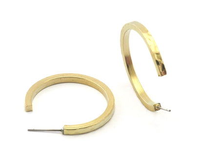 Hoop hammered round earrings stud base raw brass round earring Posts, 30mm OZ4265