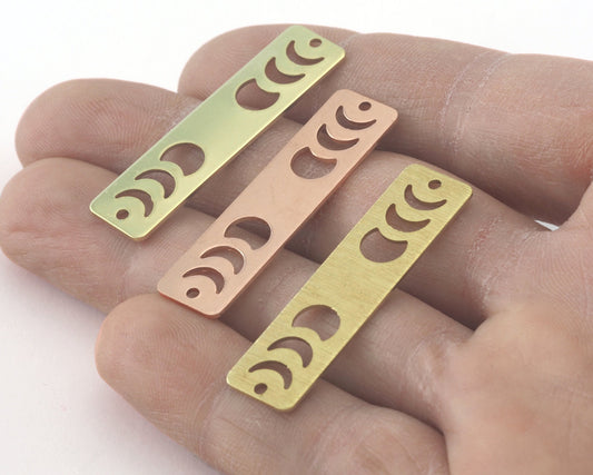 Rectangle Half Moon (states of the moon holes ) Copper - raw brass 10x40mm 2 holes charms findings R359