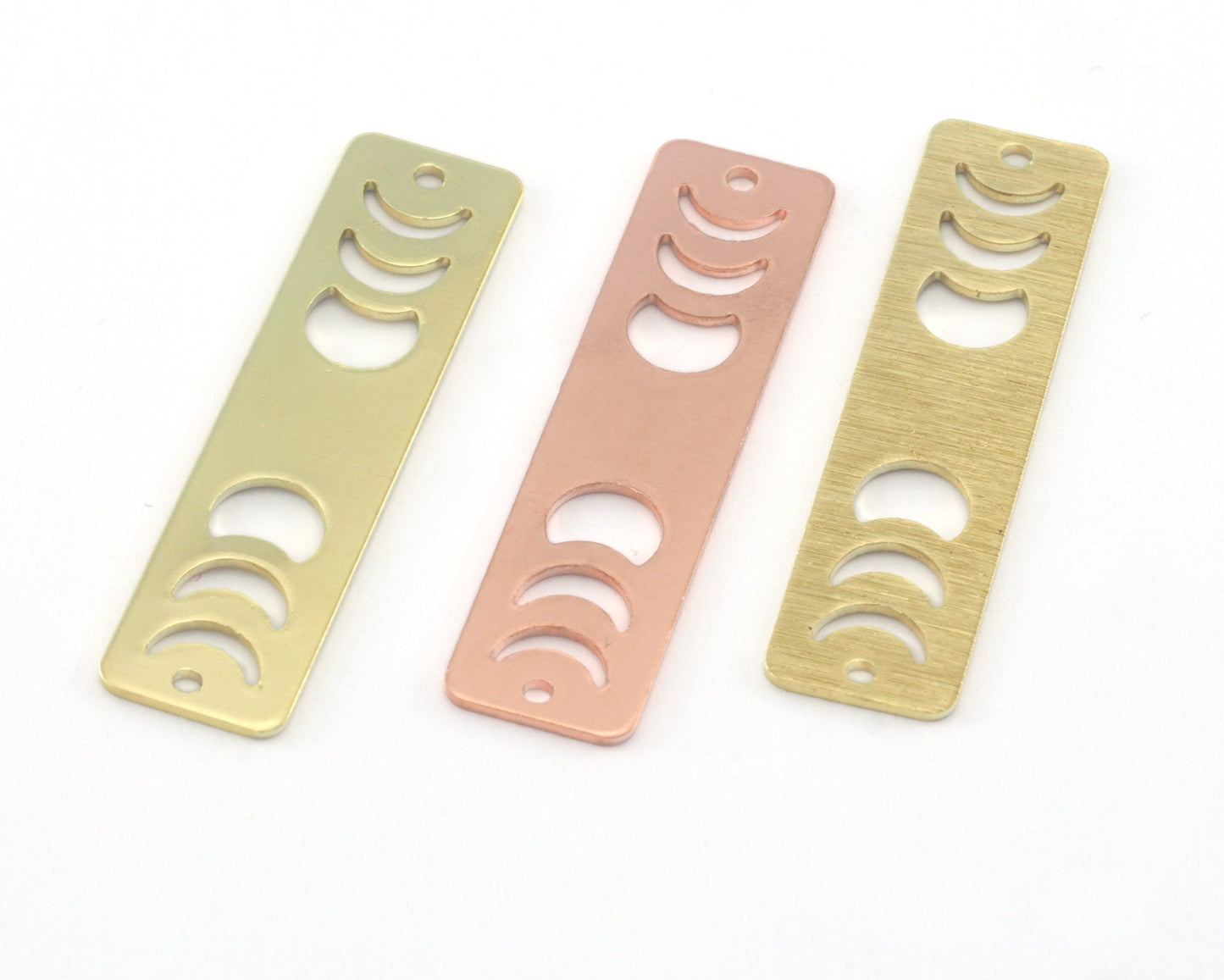 Rectangle Half Moon (states of the moon holes ) Copper - raw brass 10x40mm 2 holes charms findings R359