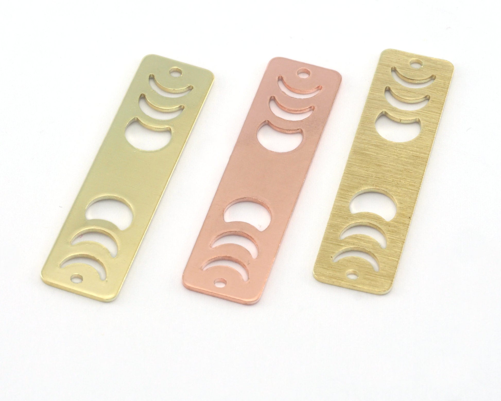 Rectangle Half Moon (states of the moon holes ) Copper - raw brass 10x40mm 2 holes charms findings R359