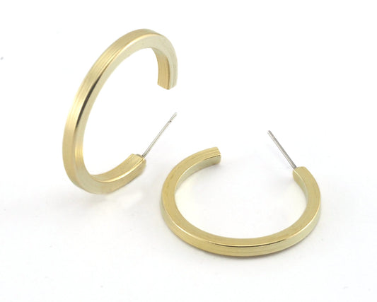 Hoop round earrings stud base raw brass round earring Posts, 35mm OZ4268