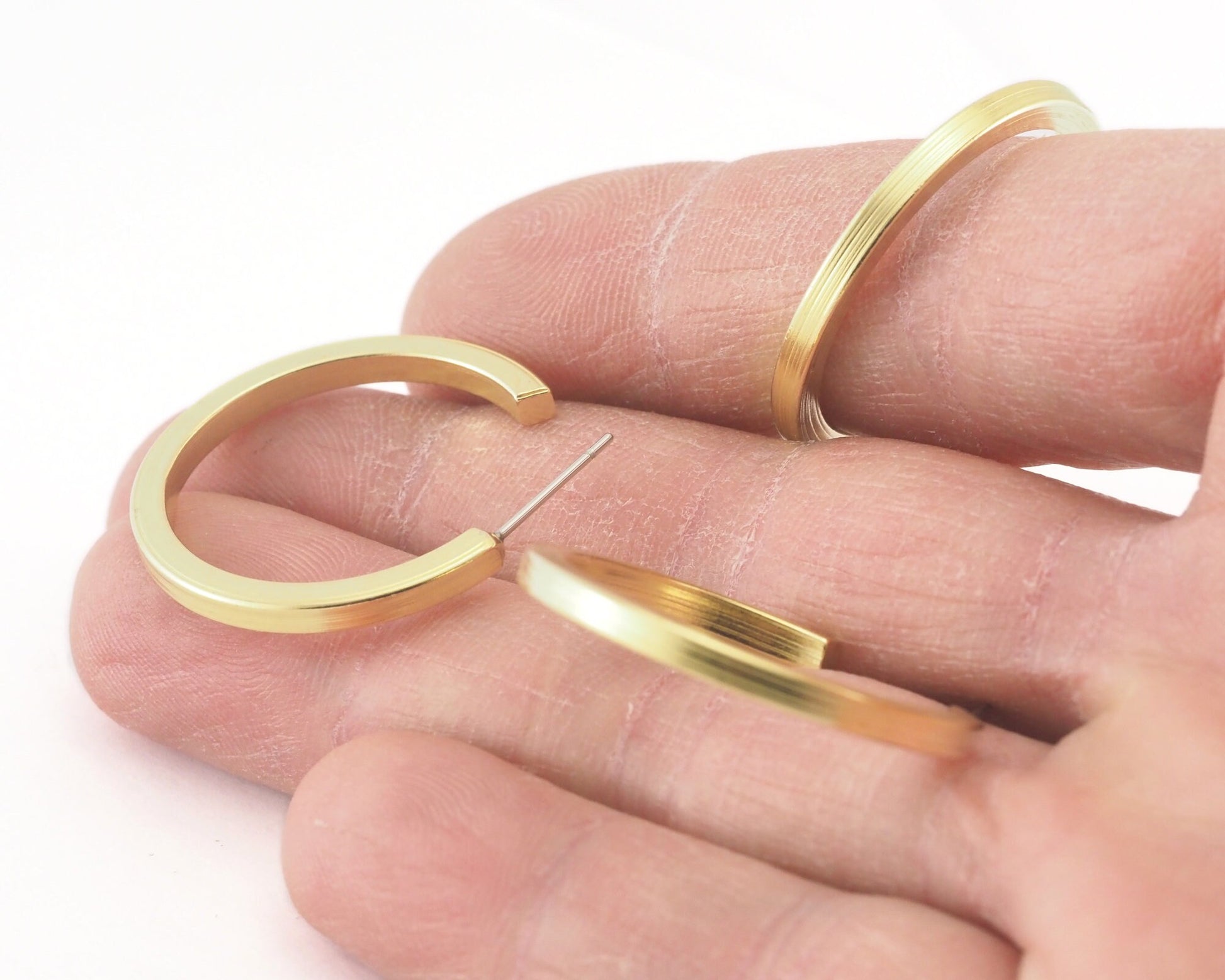 Hoop round earrings stud base raw brass round earring Posts, 35mm OZ4268