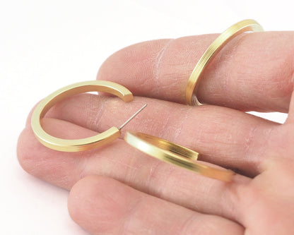 Hoop round earrings stud base raw brass round earring Posts, 35mm OZ4268