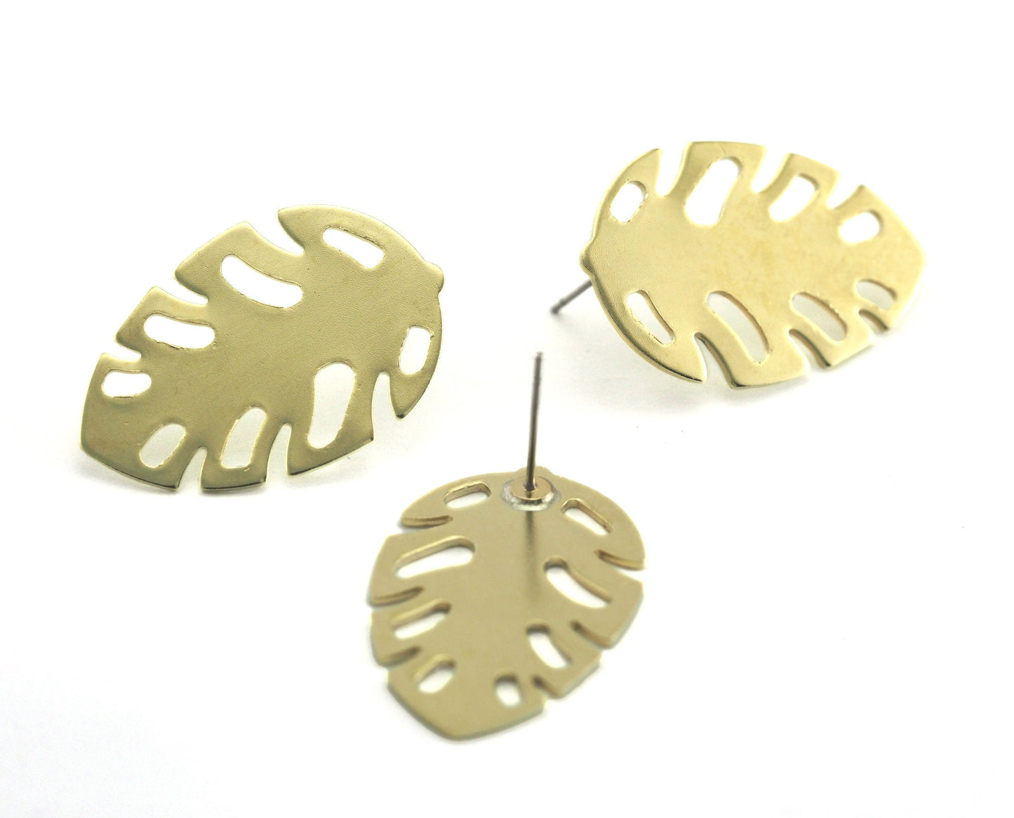 Leaf Earring Stud Post Raw Brass 30mm Earring Blanks 4276-2