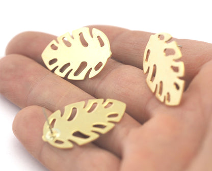 Leaf Earring Stud Post Raw Brass 30mm Earring Blanks 4276-2