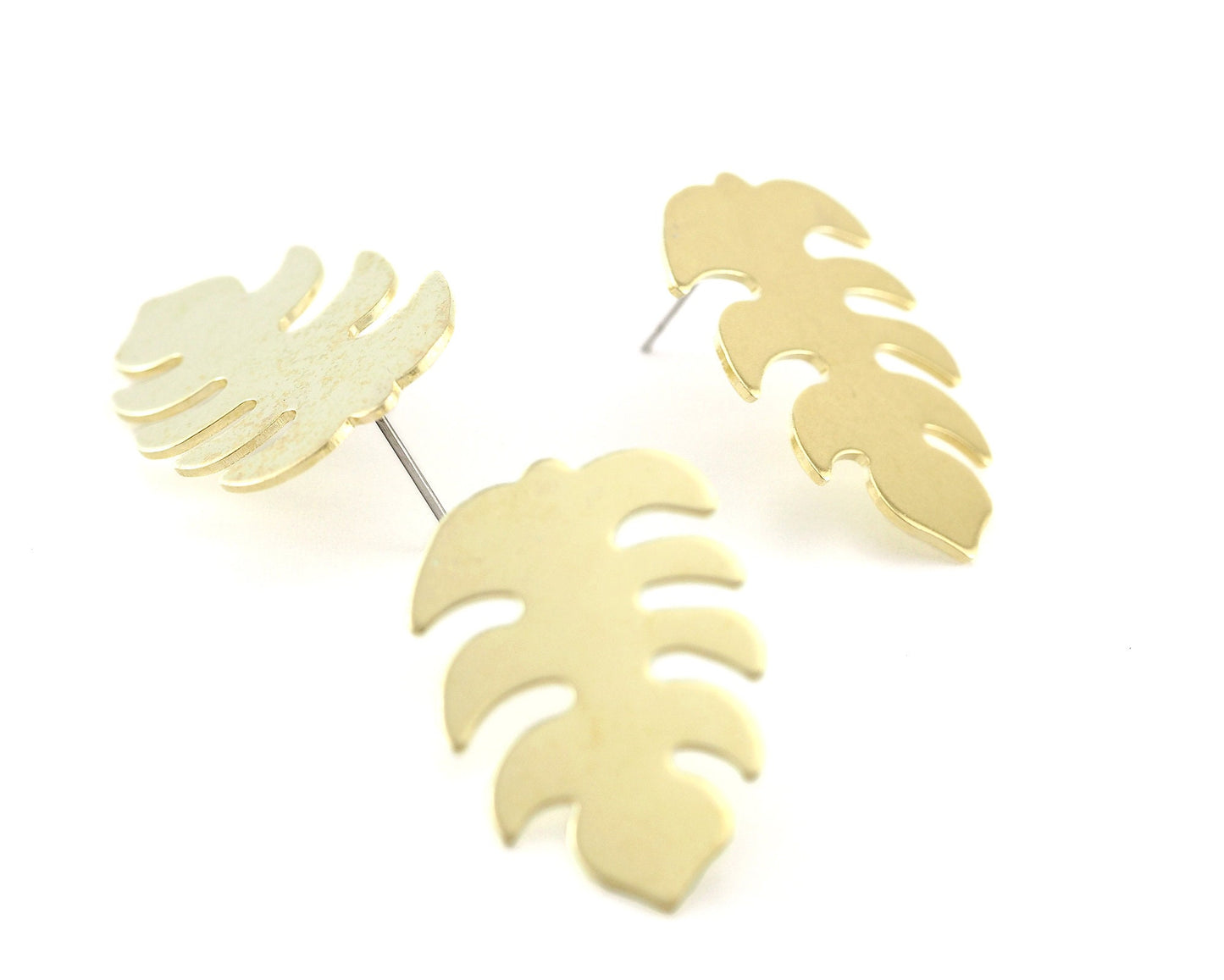 Leaf Earring Stud Post Raw Brass 30mm Earring Blanks 4276-1