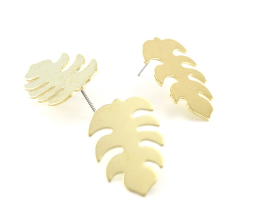 Leaf Earring Stud Post Raw Brass 30mm Earring Blanks 4276-1