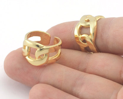 Chain Ring Band Adjustable Shiny Gold Plated Brass (7-9US Adjustable) 4027