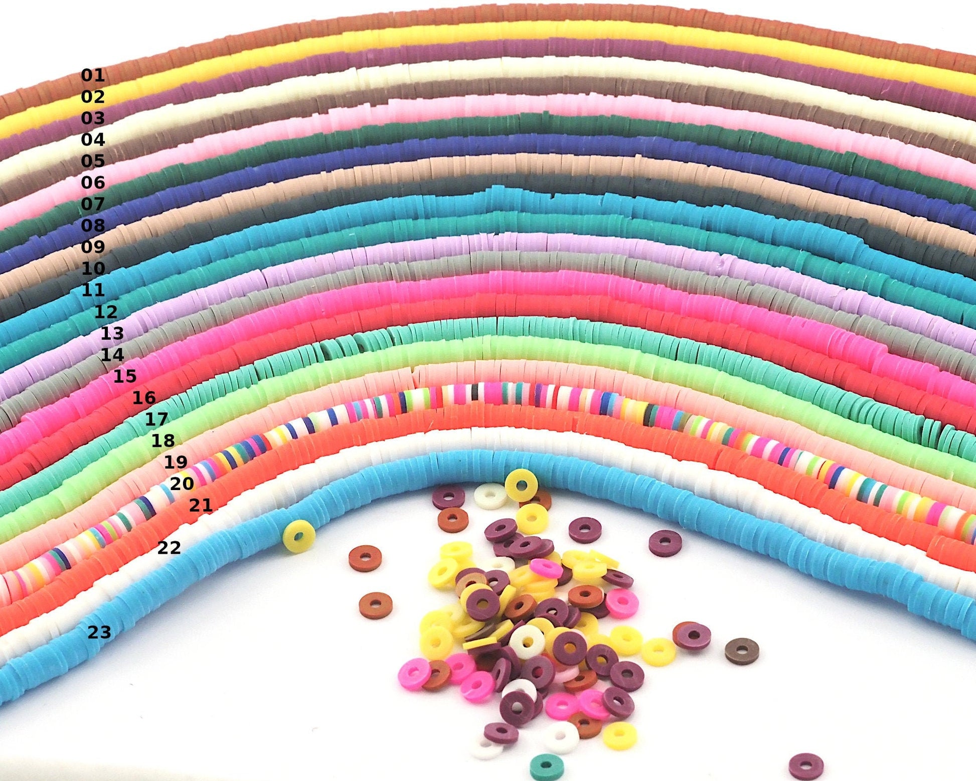Flat Heishi Clay Beads 1 Strand (300 Beads Aprx.) Colored Polymer Clay Vinyl African Beads 6mm 2604
