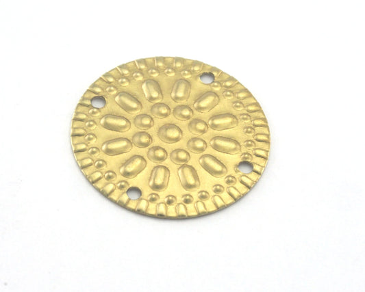 raw brass textured circle, 4 holes 20mm raw brass 4174