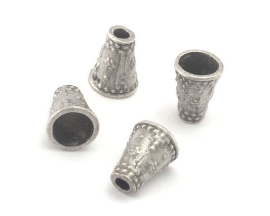 Brass Cone Spacer Antique Silver Plated 11x8mm holder decorative cord end beads, hanging metal beads ENC 2263