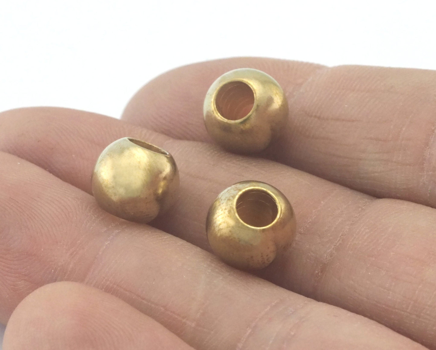 Raw Brass sphere Bead 10x7,5mm 9/32"x3/8" finding spacer industrial design (5mm 3/16" hole ) bab5 1460