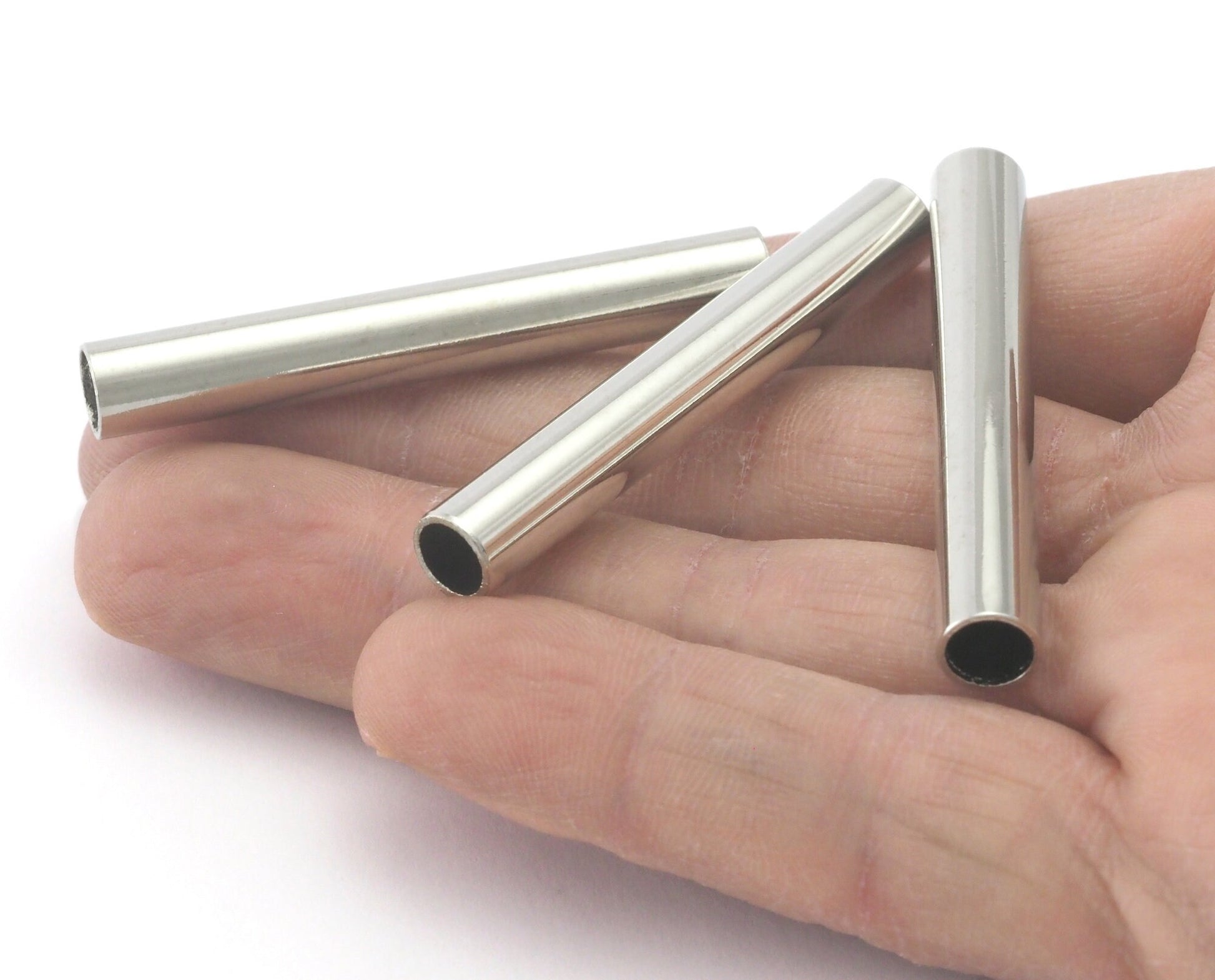 Silver tone (Nickel free plated) brass tubes 7x50mm (hole 6mm) OZ1846