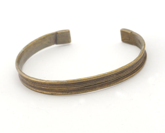 Cuff Bracelet Lines Adjustable Antique Bronze Plated Brass (65mm inner size - Adjustable ) OZ3179