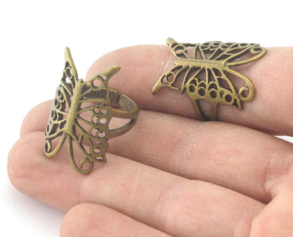 Butterfly Adjustable Ring Antique Bronze Plated brass (18mm 8US inner size) 3284 ring20